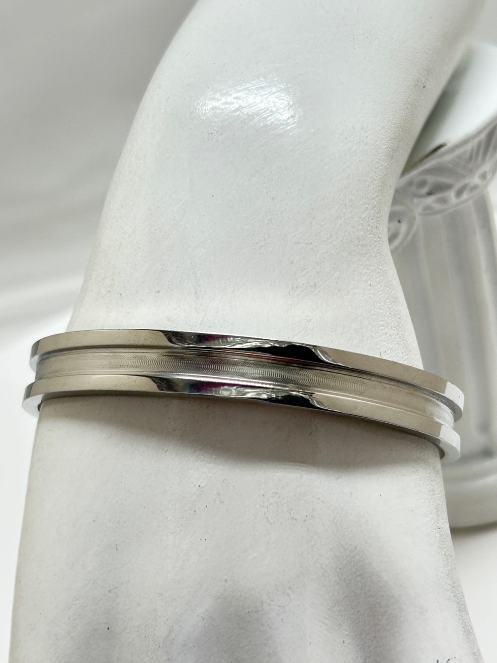Polished And Brushed Silver 3D Cuff Bracelet
